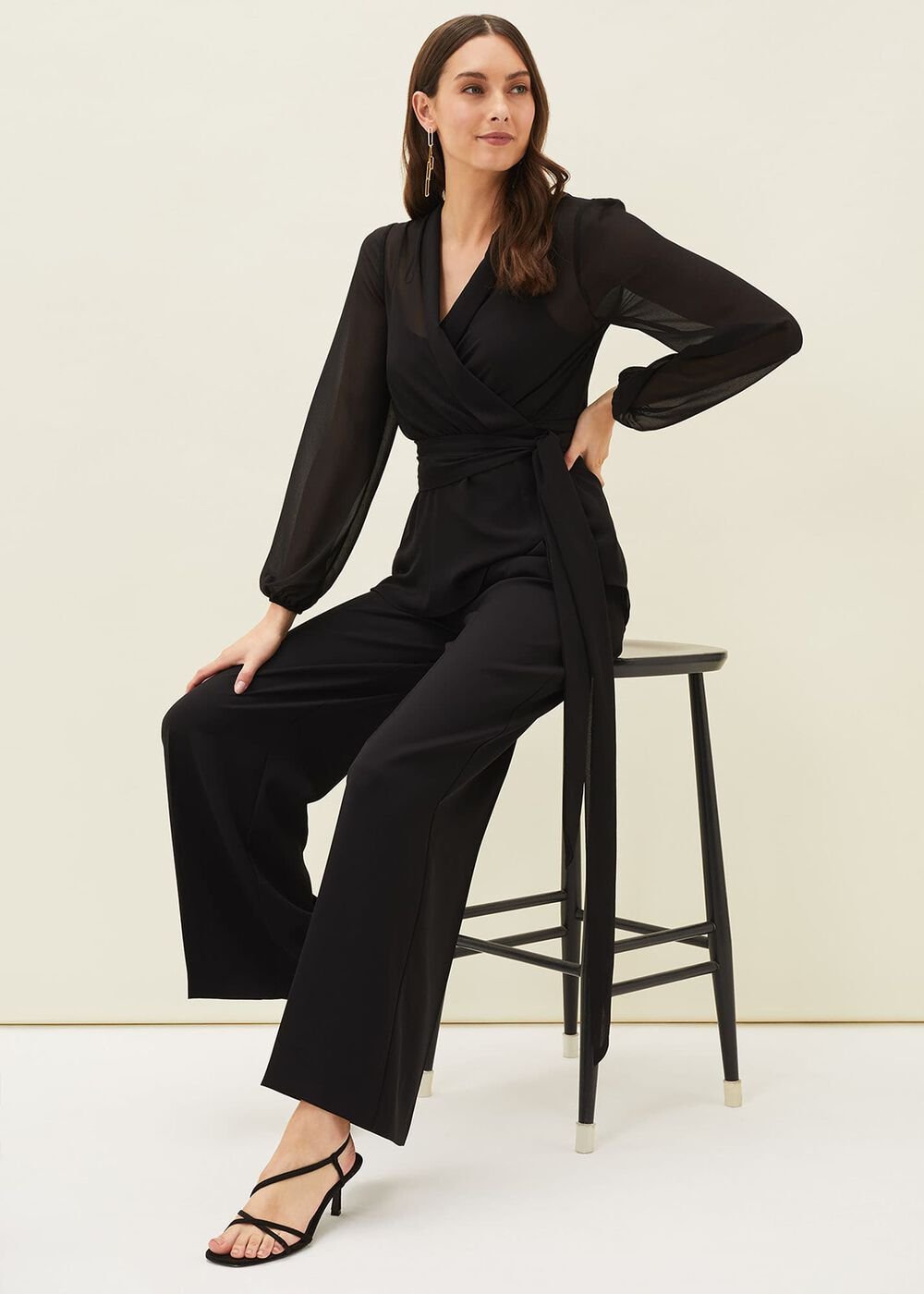Florentine Semi-Sheer Wrap Top - Black