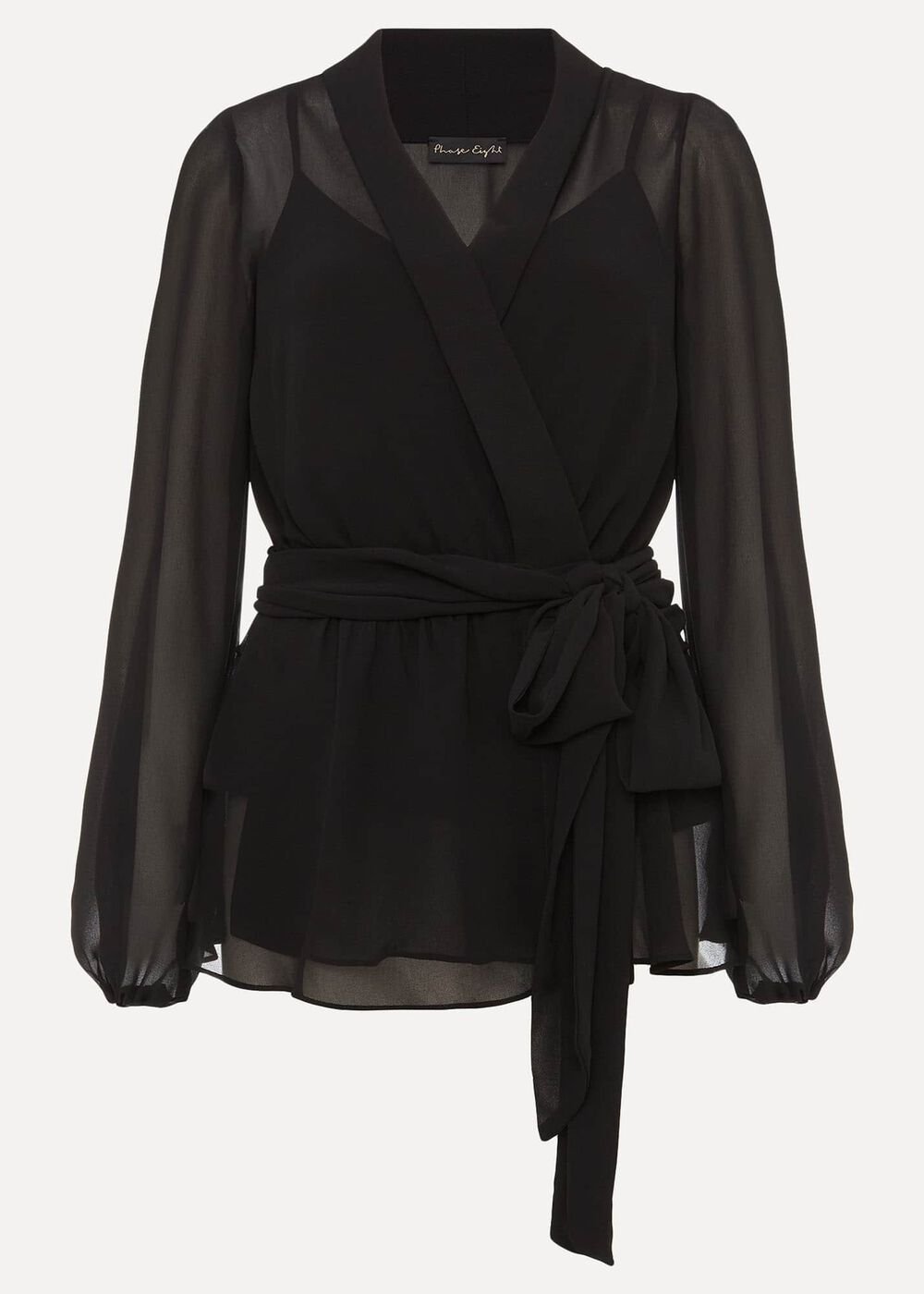 Florentine Semi-Sheer Wrap Top - Black