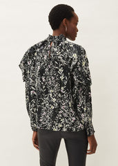 Daphne Floral Frill Blouse - Black