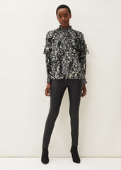 Daphne Floral Frill Blouse - Black