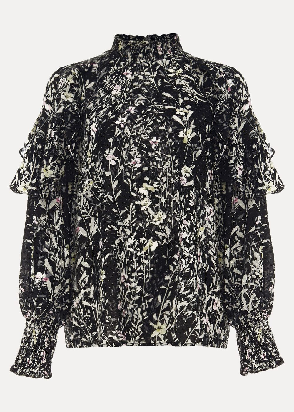 Daphne Floral Frill Blouse - Black