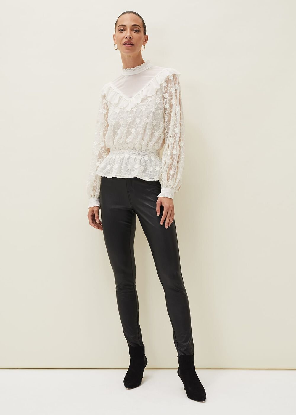 Coralina Embroidered Frill Blouse - Oyster