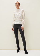 Coralina Embroidered Frill Blouse - Oyster