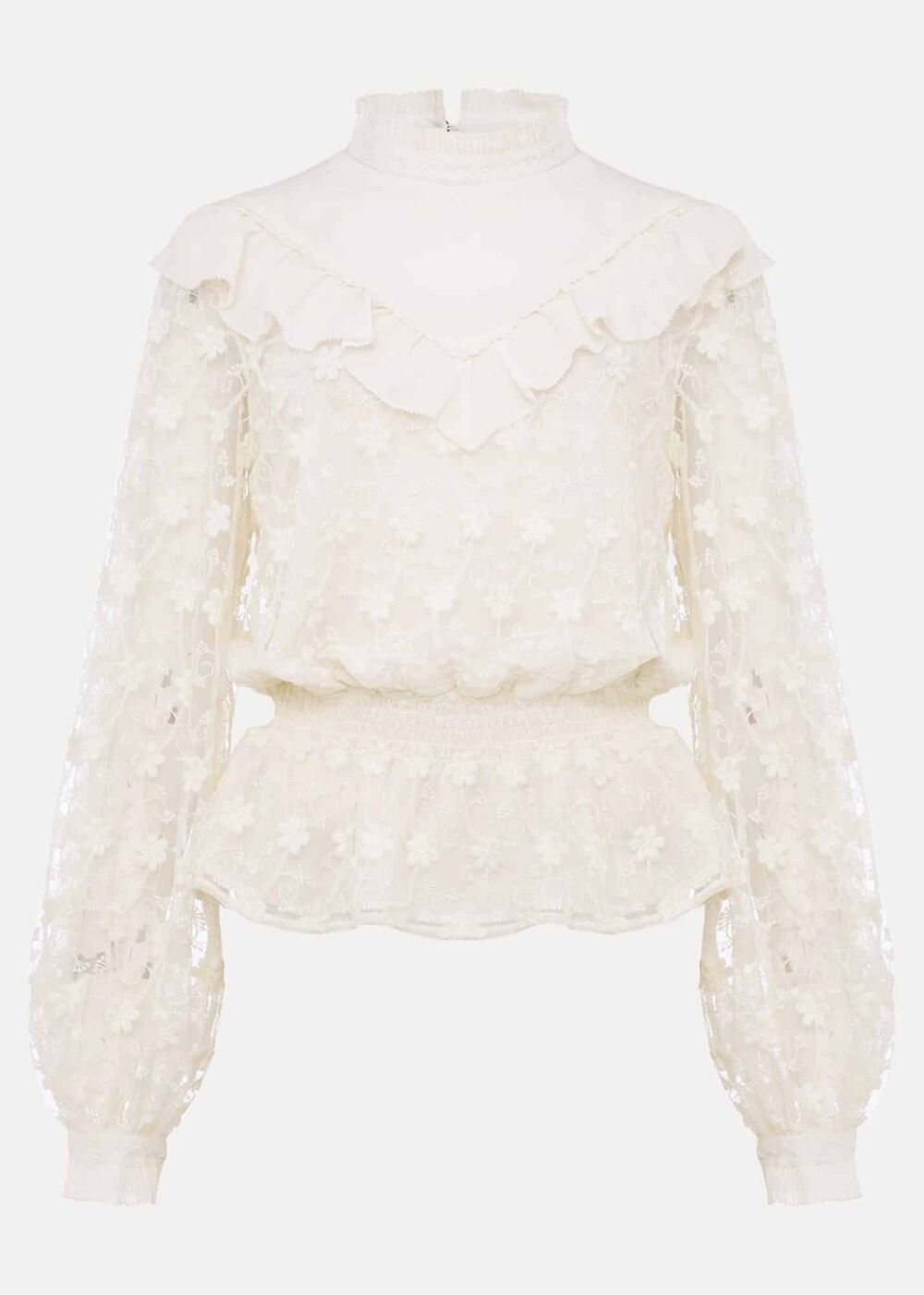 Coralina Embroidered Frill Blouse - Oyster