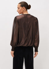 Zavia Metallic Foil Balloon Sleeve Blouse - Rose Gold