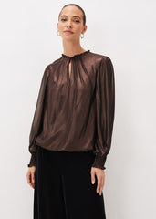 Zavia Metallic Foil Balloon Sleeve Blouse - Rose Gold