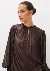 Zavia Metallic Foil Balloon Sleeve Blouse - Rose Gold