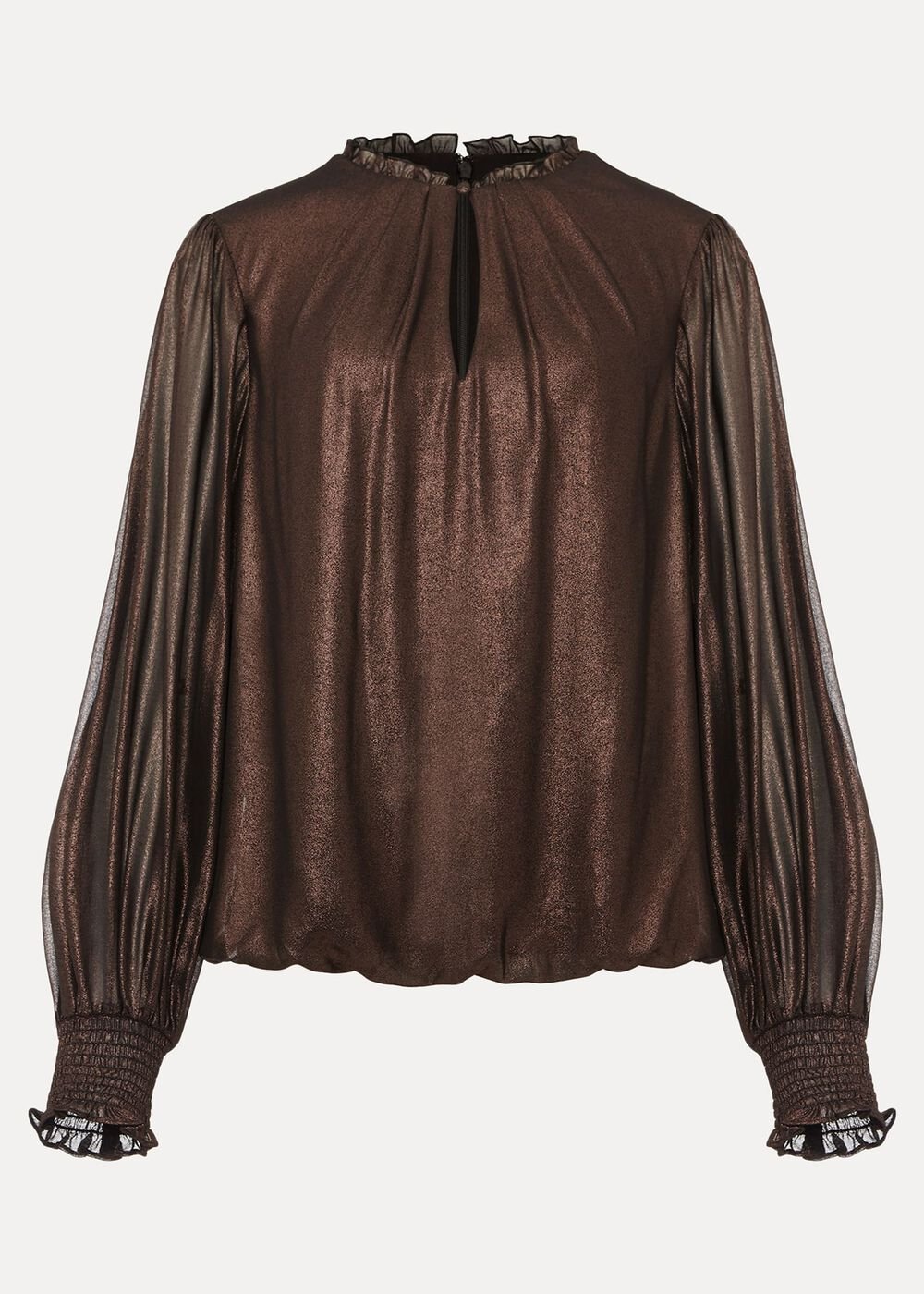 Zavia Metallic Foil Balloon Sleeve Blouse - Rose Gold