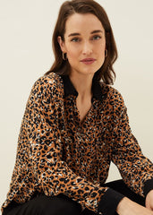 Kaelie Leopard Twist Front Blouse - Black/Multi