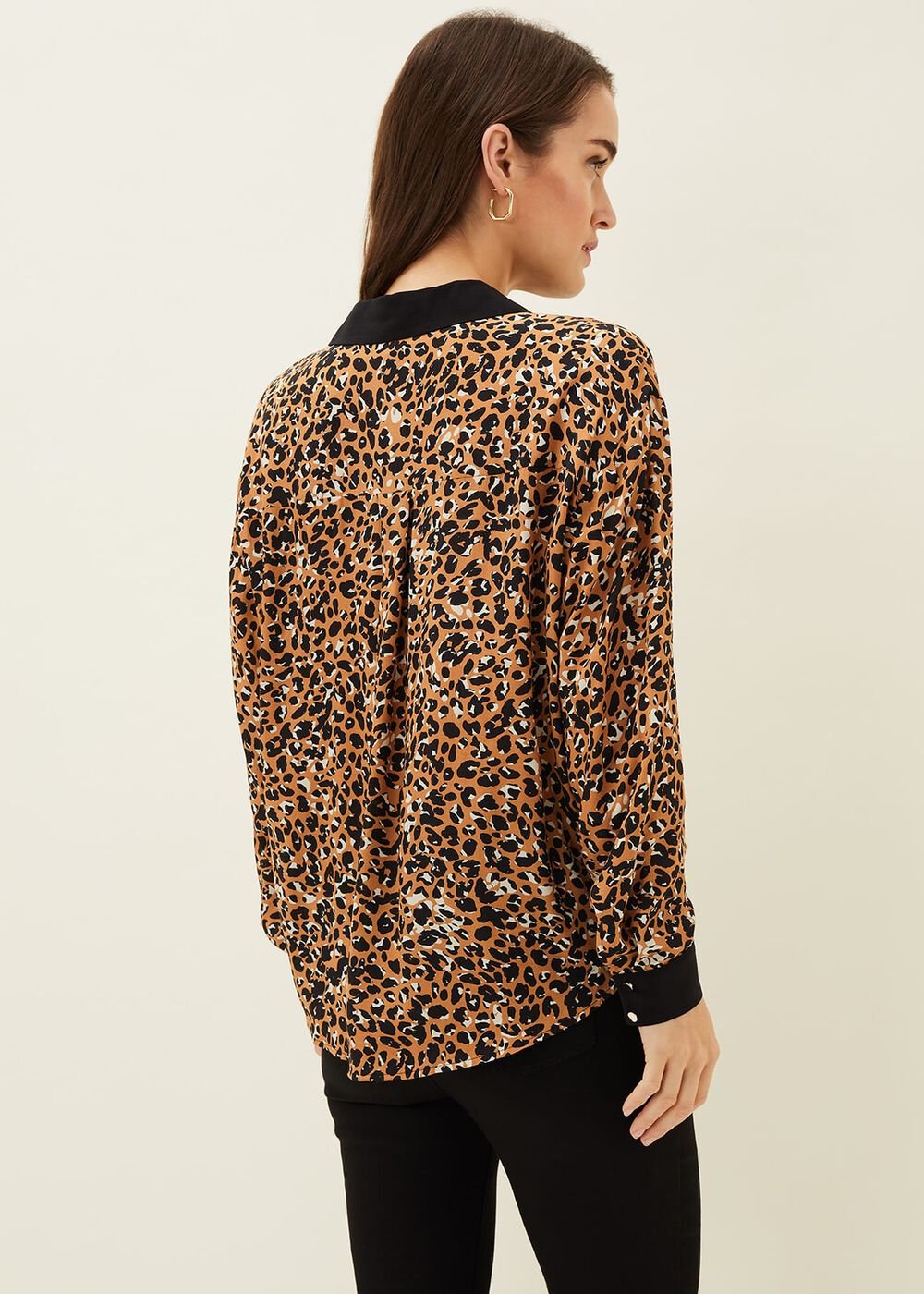 Kaelie Leopard Twist Front Blouse - Black/Multi