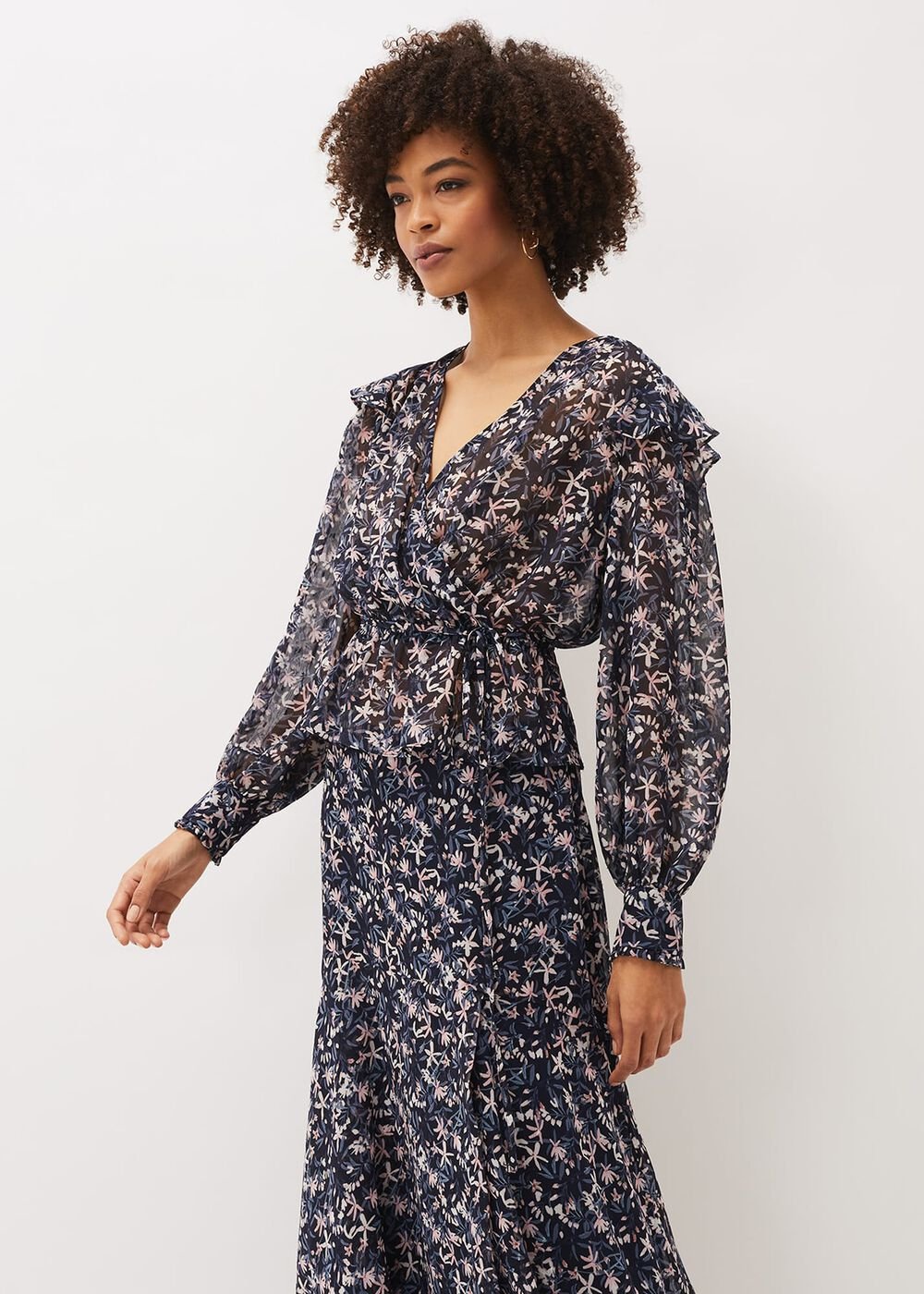 Lola Floral Co-Ord Blouse - Navy/Pink