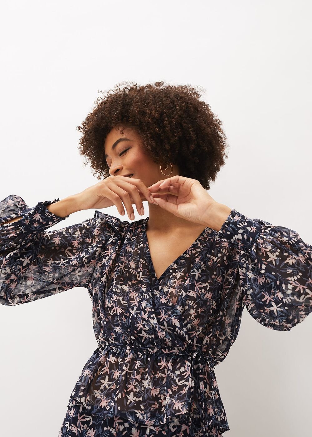 Lola Floral Co-Ord Blouse - Navy/Pink
