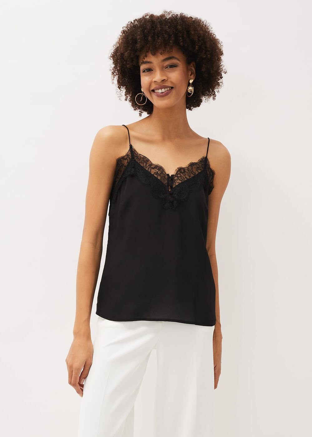 Rachael Lace Trim Silk Camisole - Black