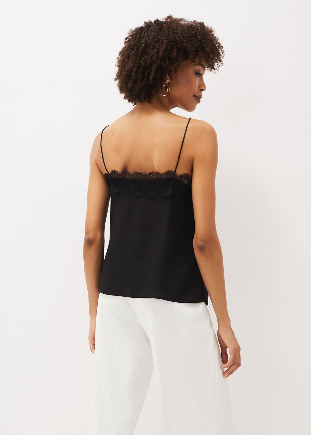 Rachael Lace Trim Silk Camisole - Black