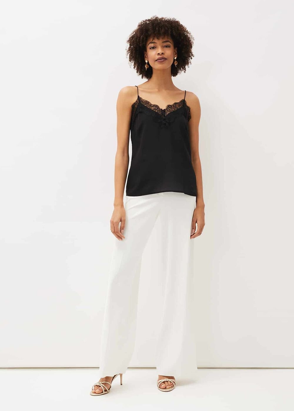Rachael Lace Trim Silk Camisole - Black