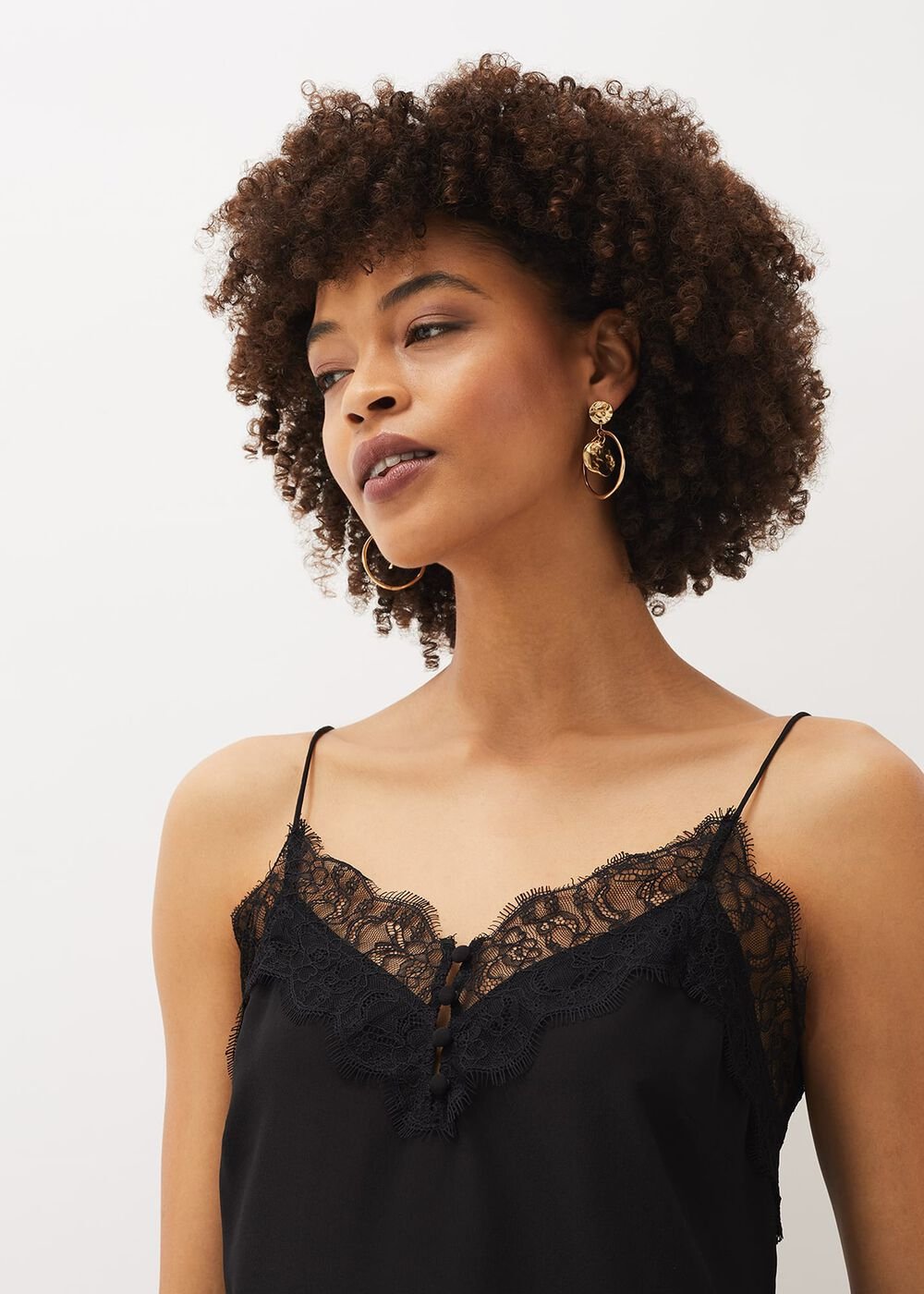 Rachael Lace Trim Silk Camisole - Black