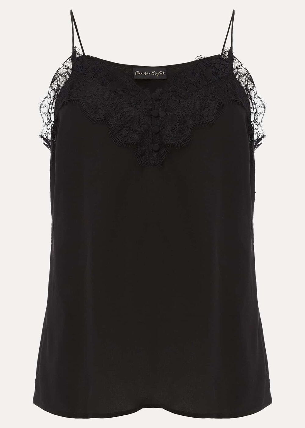 Rachael Lace Trim Silk Camisole - Black