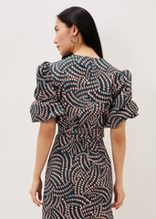 Kiri Co-Ord Geo Metric Blouse - Ocean/ Coral