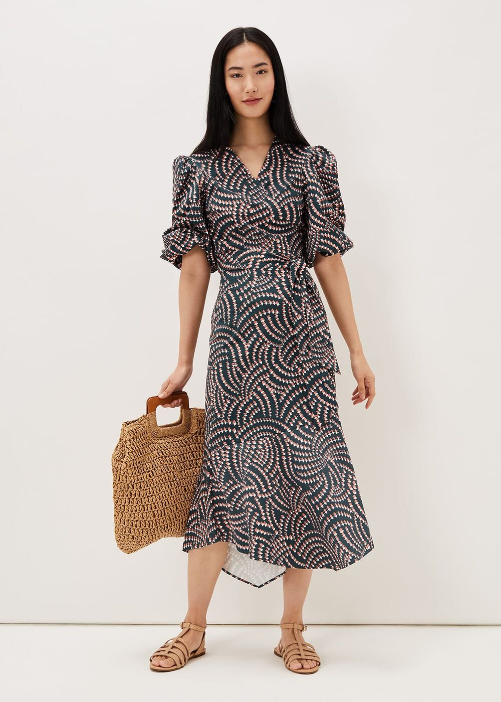 Kiri Co-Ord Geo Metric Blouse - Ocean/ Coral