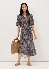 Kiri Co-Ord Geo Metric Blouse - Ocean/ Coral
