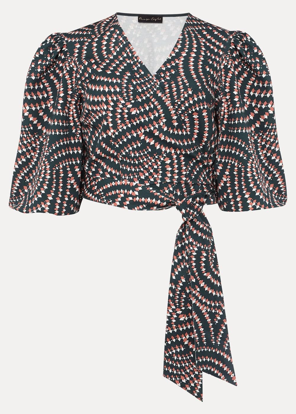 Kiri Co-Ord Geo Metric Blouse - Ocean/ Coral