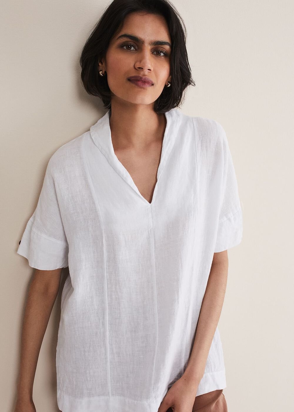 Carita V-Neck Linen Blouse - White