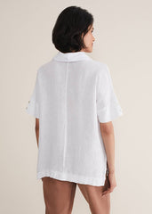 Carita V-Neck Linen Blouse - White
