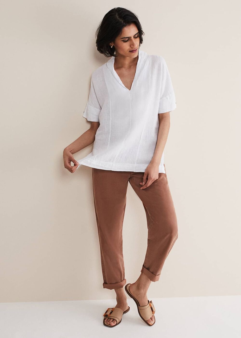 Carita V-Neck Linen Blouse - White