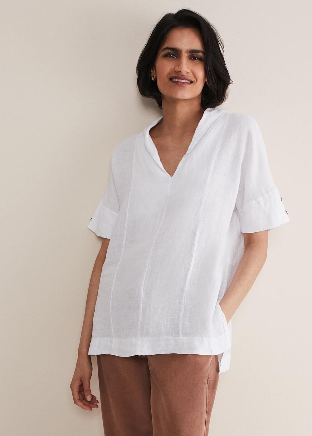 Carita V-Neck Linen Blouse - White