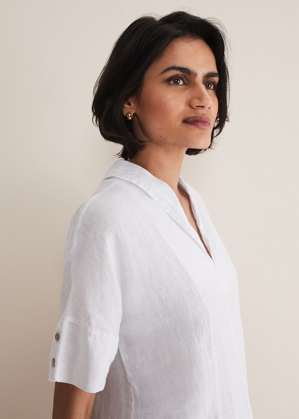 Carita V-Neck Linen Blouse - White