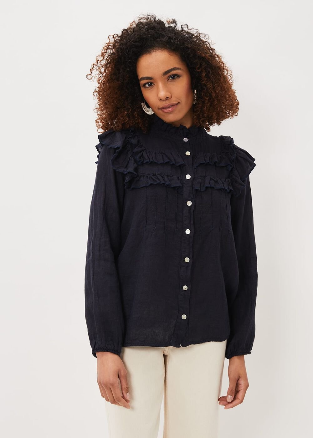 Imogen Linen Blouse - Navy