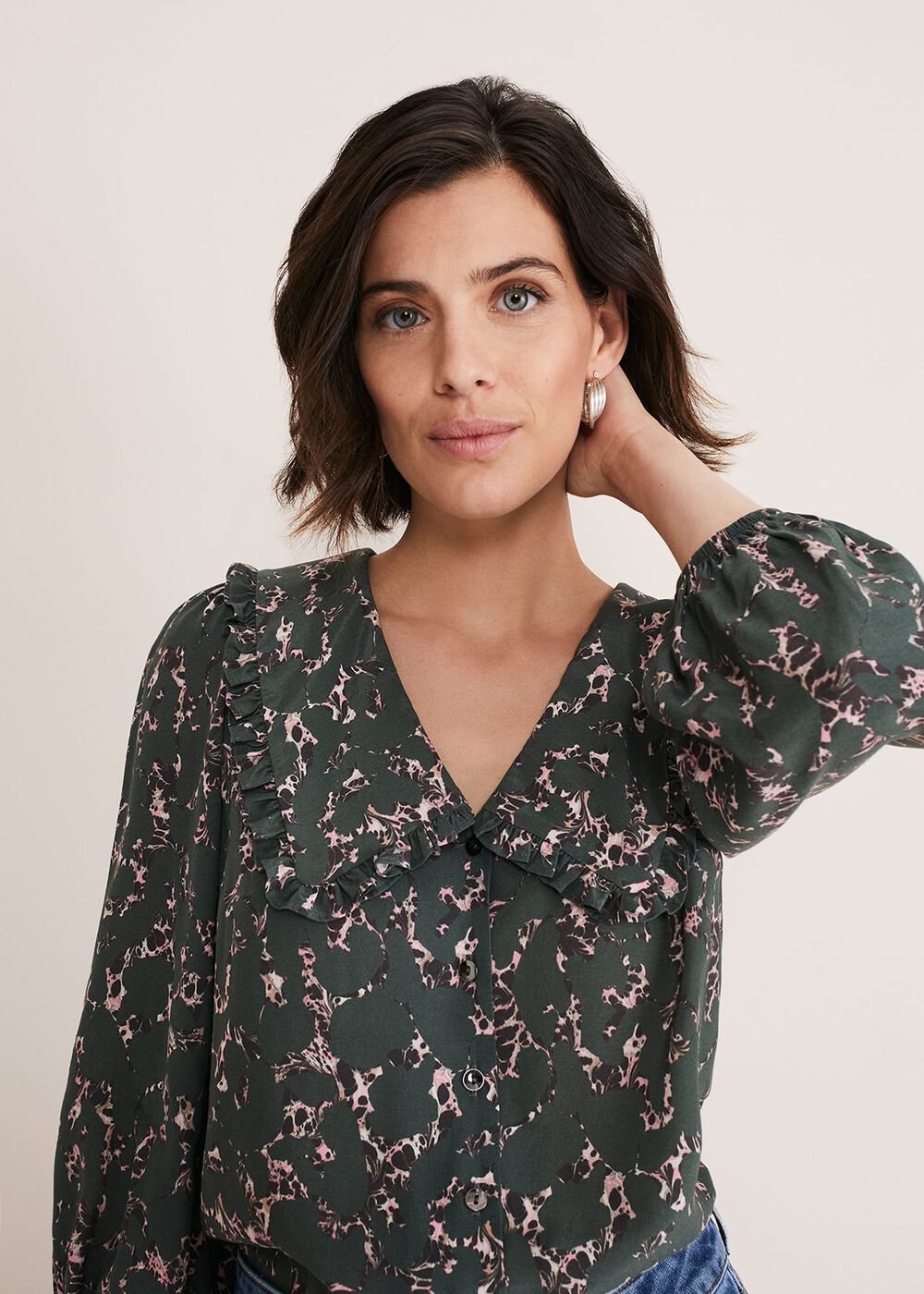 Marble Collar Blouse - Carbon/Multi