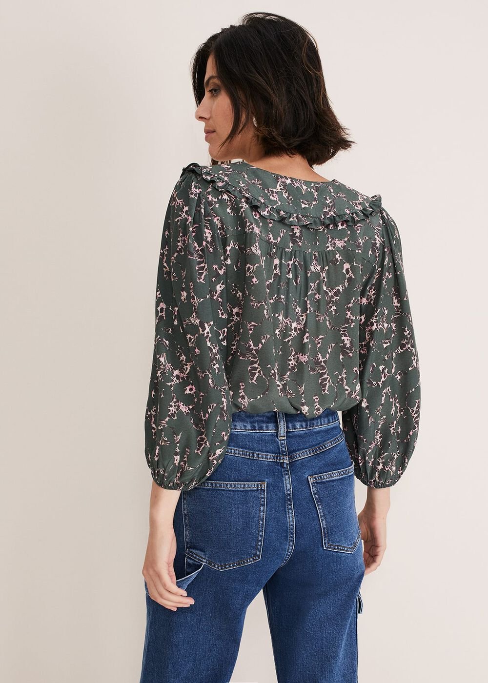 Marble Collar Blouse - Carbon/Multi