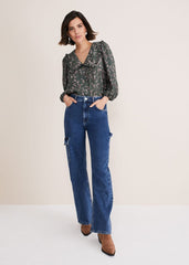 Marble Collar Blouse - Carbon/Multi