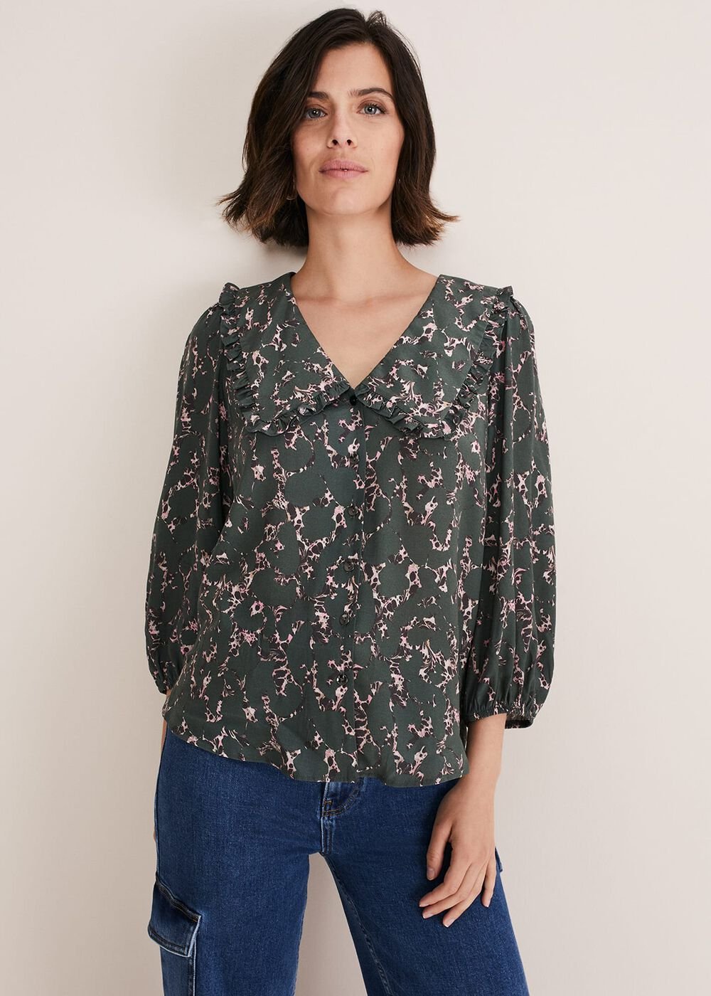 Marble Collar Blouse - Carbon/Multi