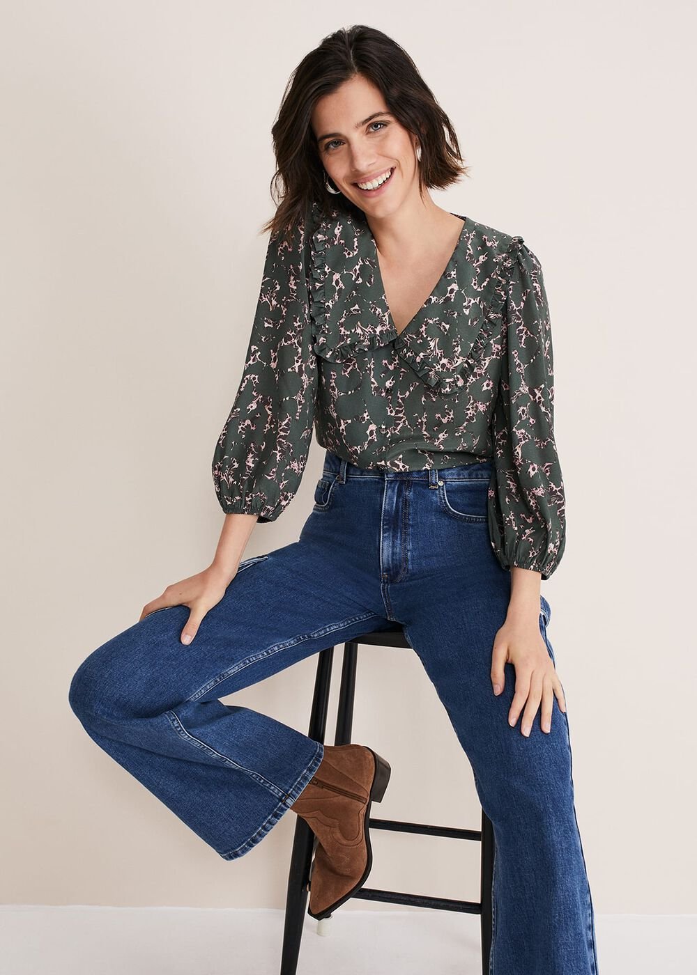 Marble Collar Blouse - Carbon/Multi