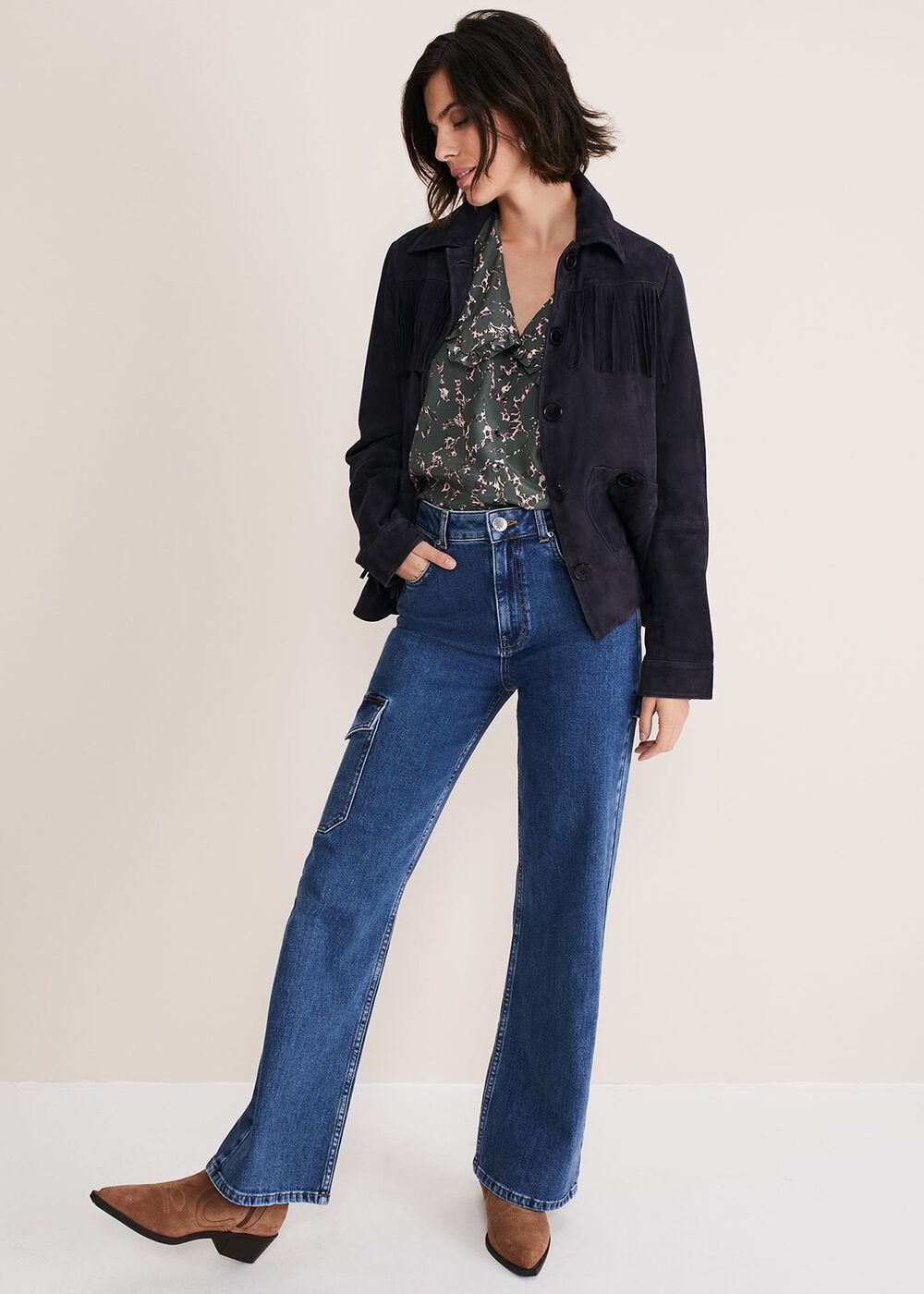 Marble Collar Blouse - Carbon/Multi