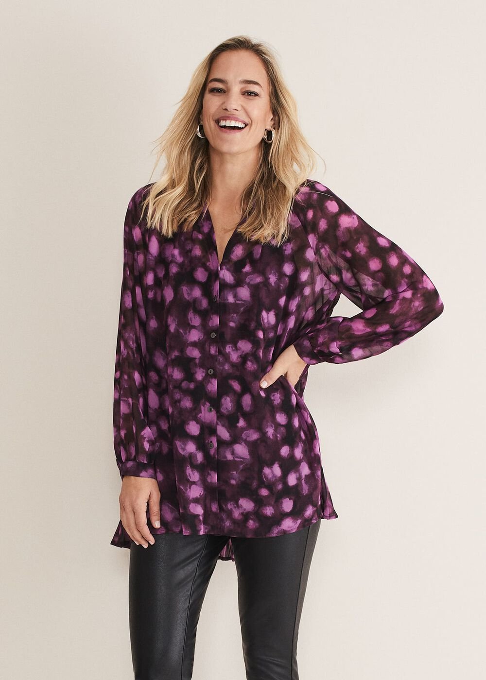Rhian Chiffon Tunic Blouse - Purple