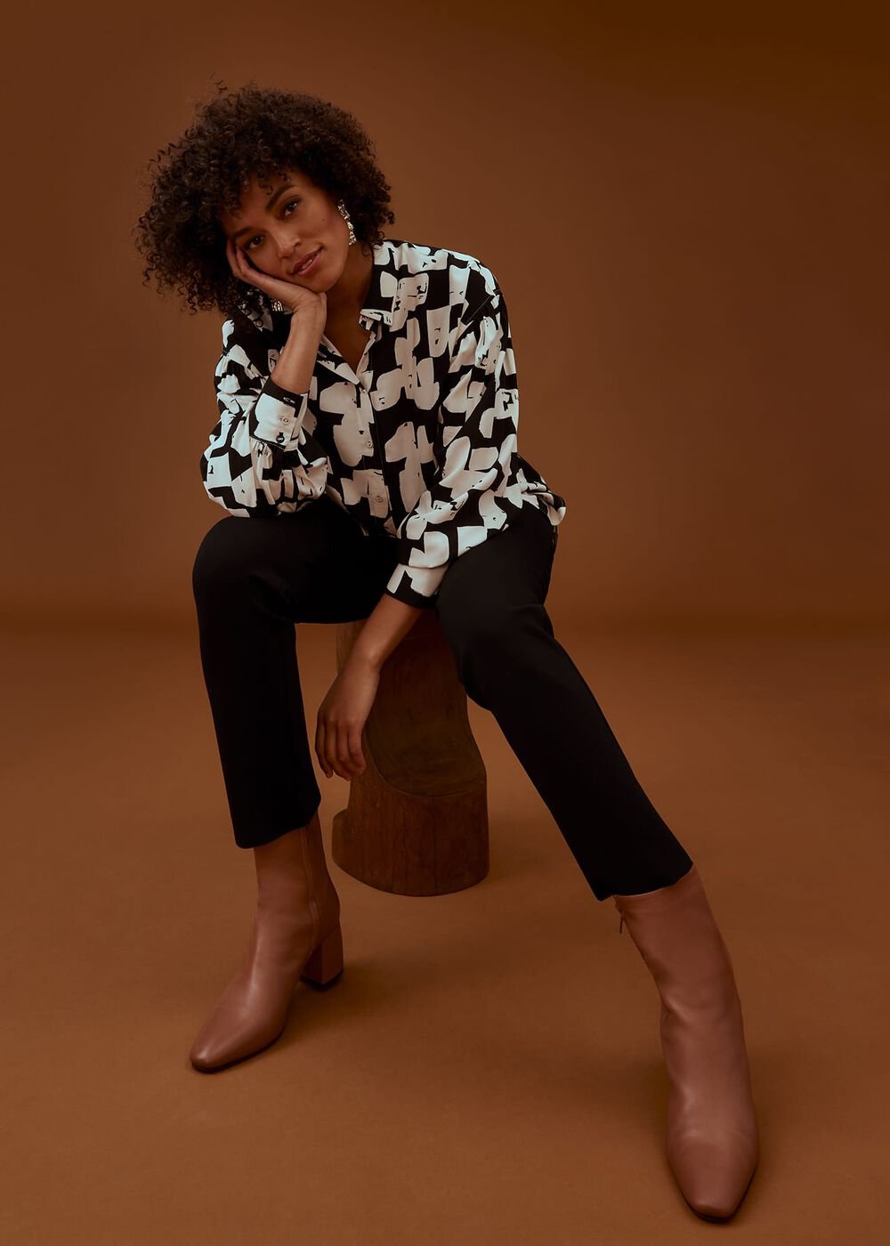 Luana Geo Print Blouse - Black/Cream