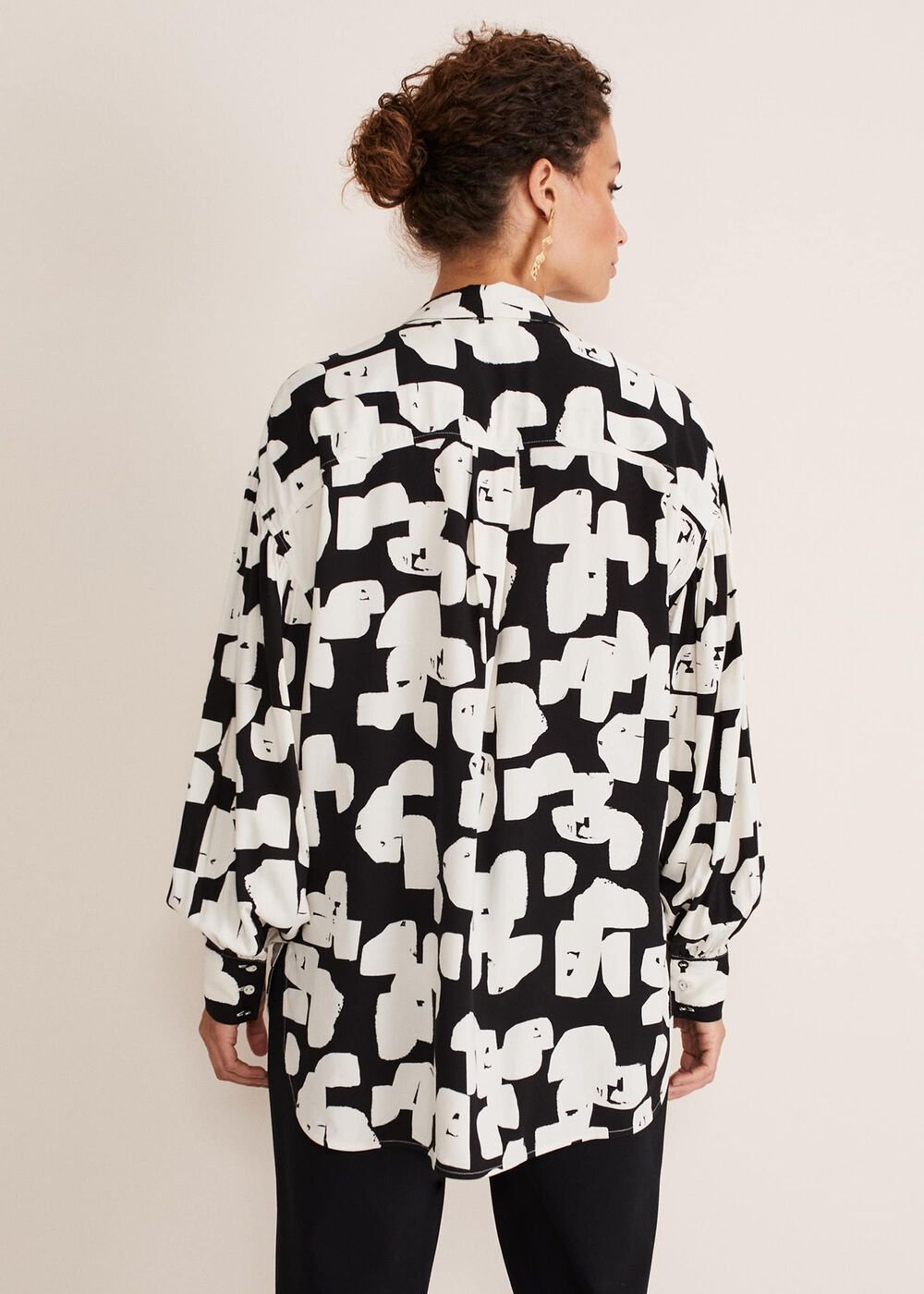 Luana Geo Print Blouse - Black/Cream