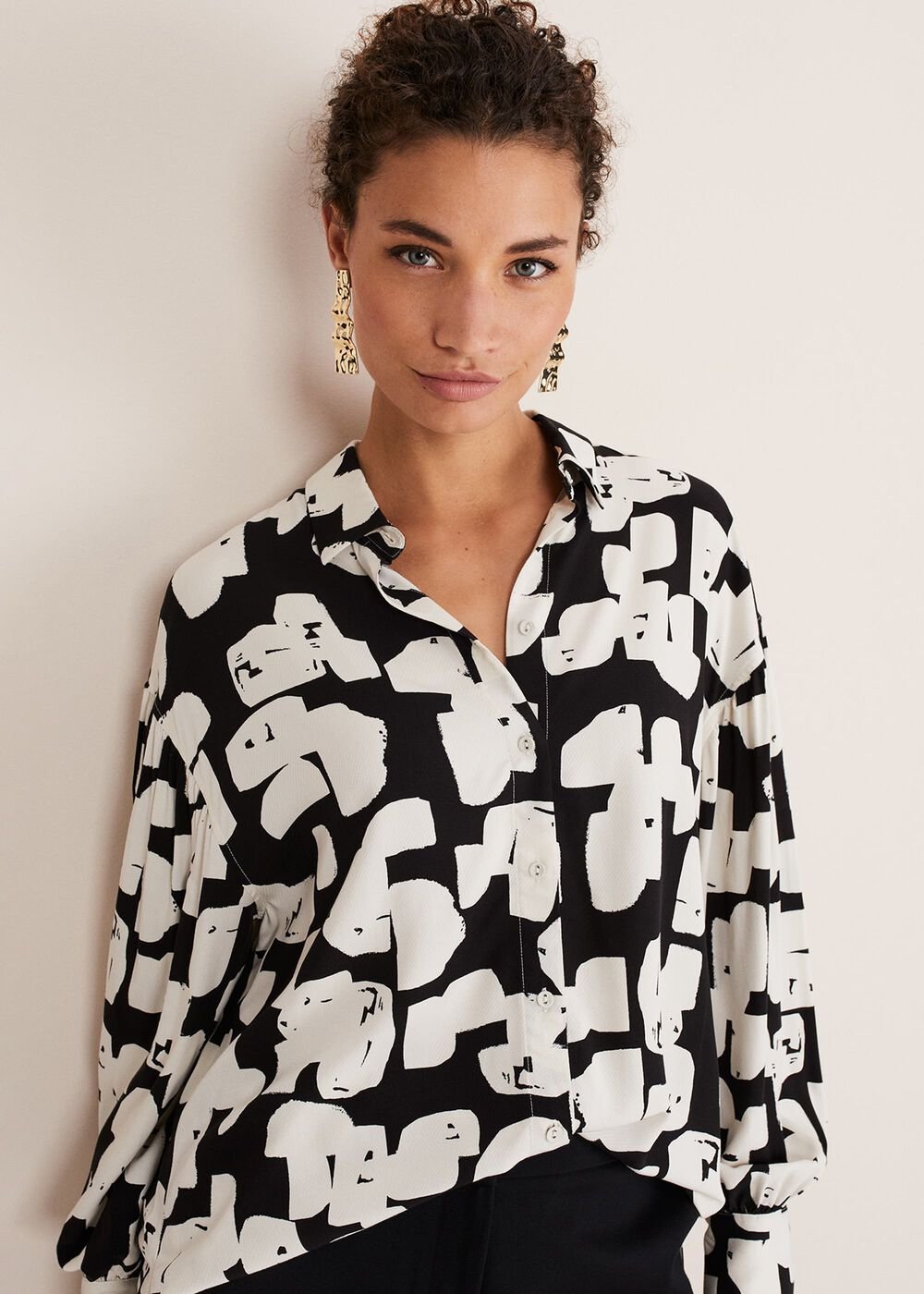 Luana Geo Print Blouse - Black/Cream