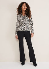 Kesia Ruched Front Heart Print Shirt - Black/Camel