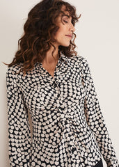 Kesia Ruched Front Heart Print Shirt - Black/Camel