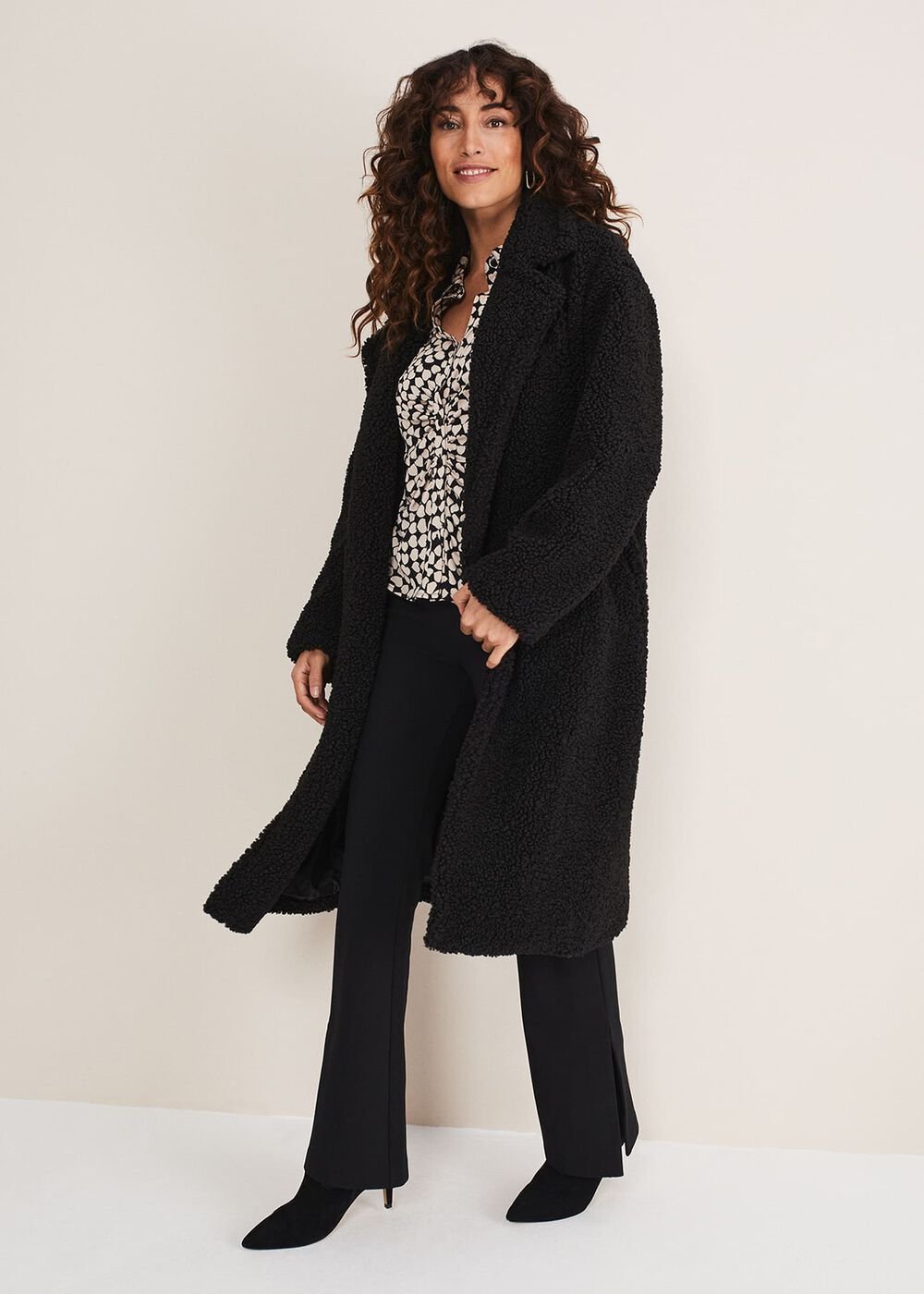 Kesia Ruched Front Heart Print Shirt - Black/Camel