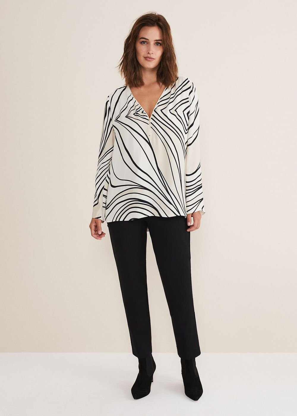 Macie Zip Blouse - Black/Cream