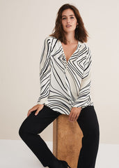 Macie Zip Blouse - Black/Cream