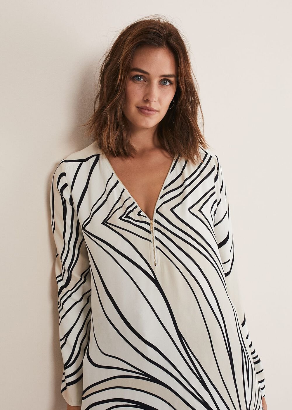 Macie Zip Blouse - Black/Cream