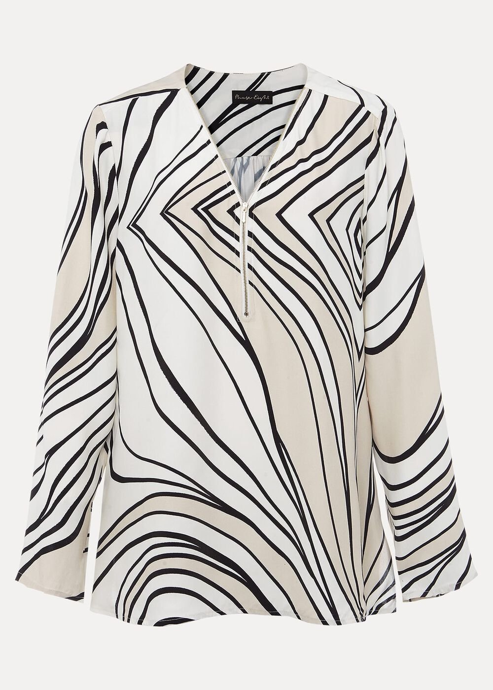 Macie Zip Blouse - Black/Cream