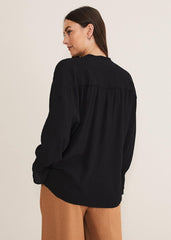 Kym V-Neck Textured Blouse - Black