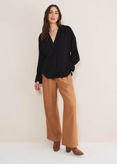 Kym V-Neck Textured Blouse - Black